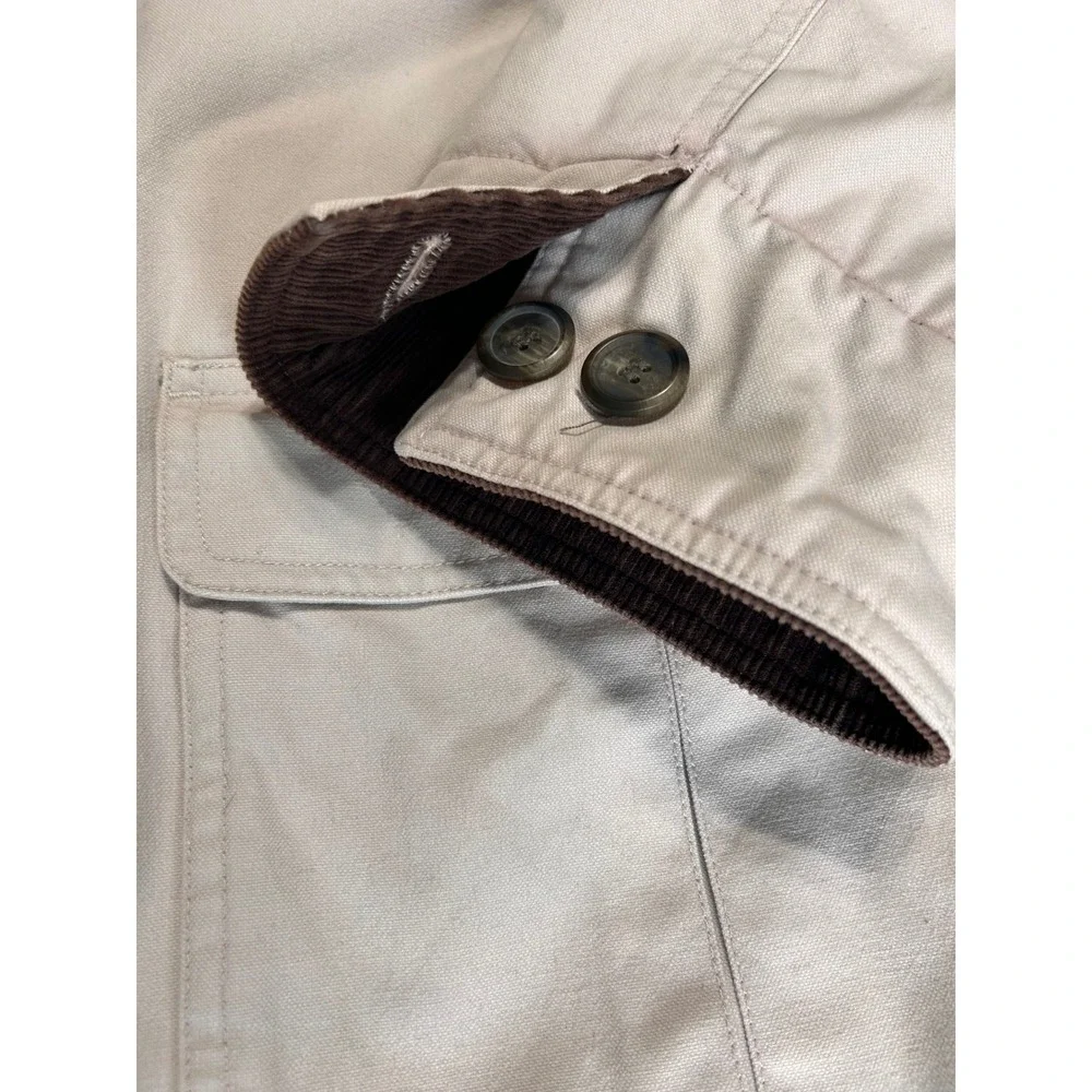 Vintage St. Johns Bay Field Jacket Tan Canvas‎ Corduroy Collar Plaid Lined Large